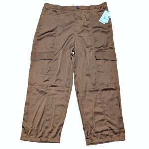 Nine West Pants Plus 3X Brown Satin Wide‎ Leg Trouser Dressy Cargo NEW NWT